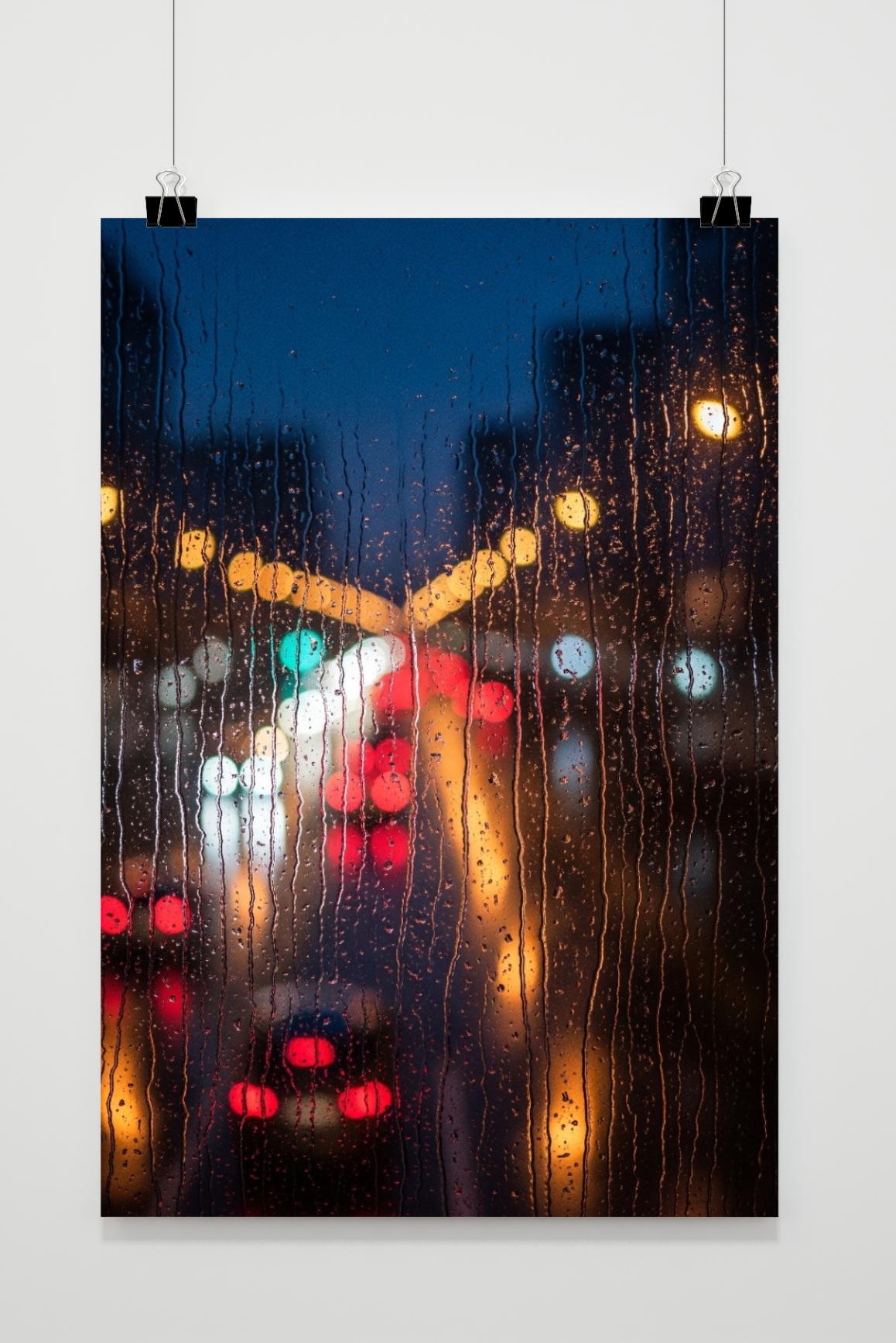 Raindrops Window Night in an interior