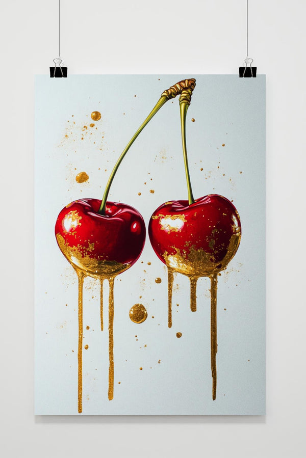 Cherries Gold Paint Poster