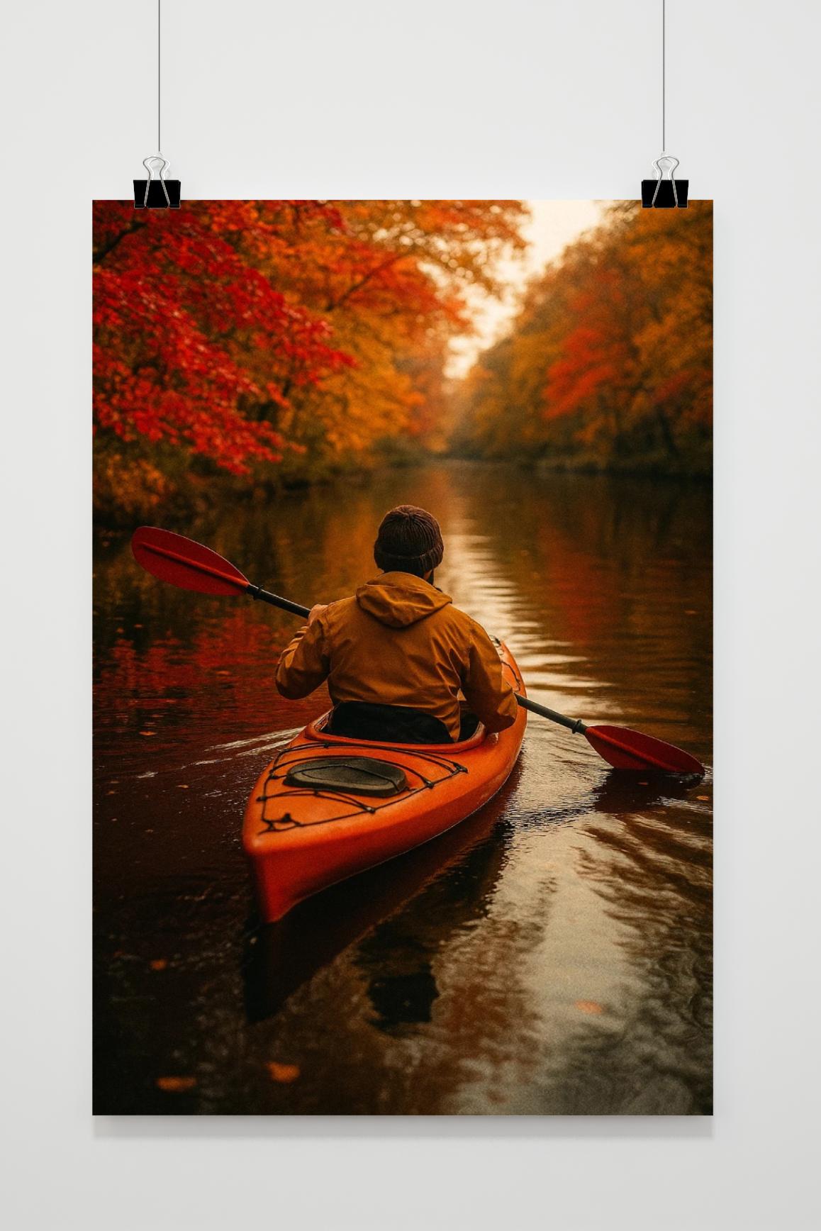 Kayaking Autumn River Adventure in an interior