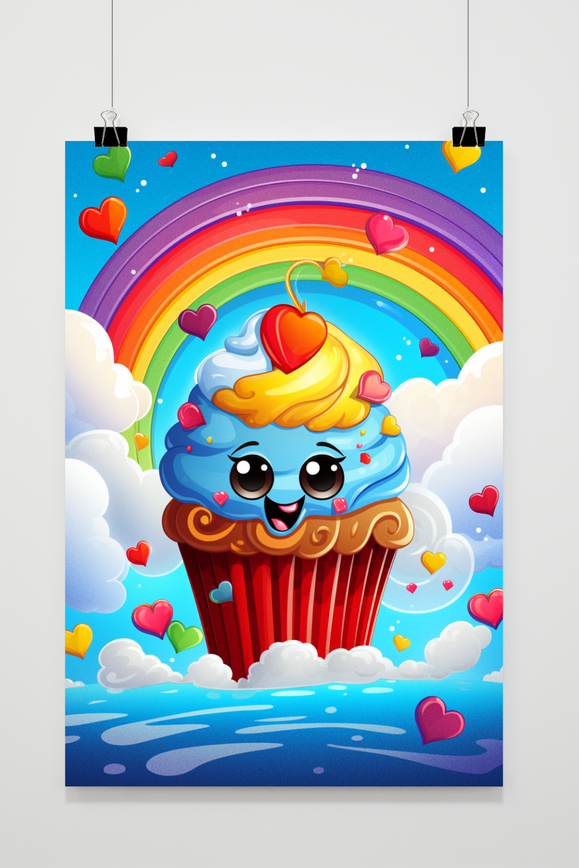 Affiche Cupcake Arc-en-ciel