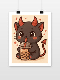 Devil Cat Bubble Tea Cartoon in an interior (7)