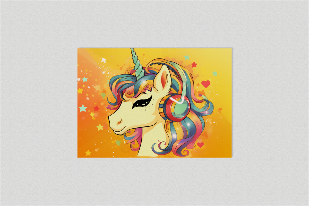 Unicornio con Auriculares en un interior