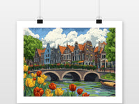 Dutch Canal Amsterdam Tulips poster met witte rand