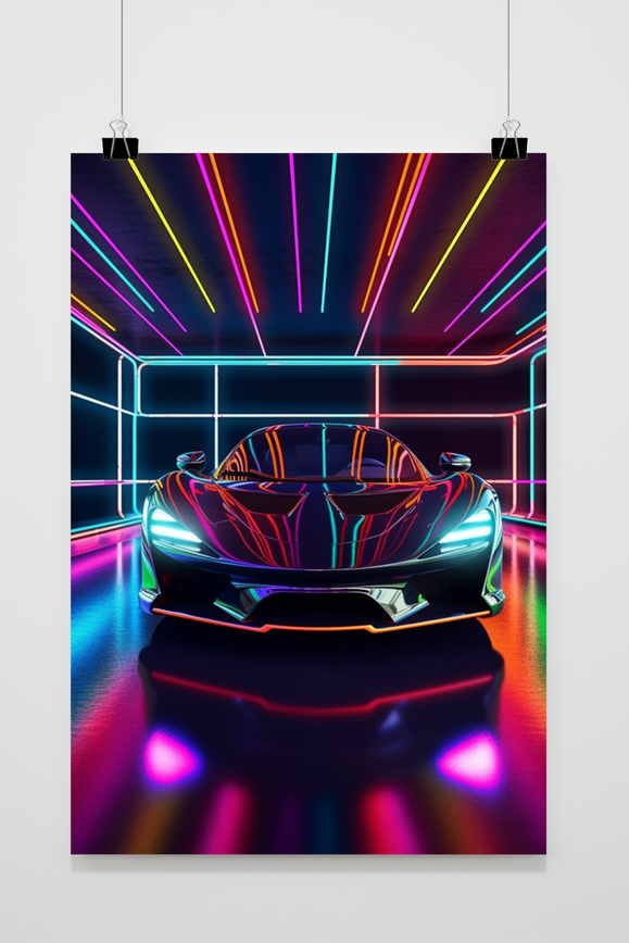 Póster Coche Deportivo Neón