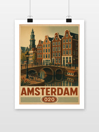 Amsterdam Netherlands Vintage poster met witte rand