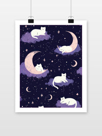 Cats Moon Cloud poster met witte rand