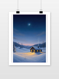 Cottage Snow poster met witte rand