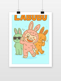 Labubu Cartoon poster met witte rand