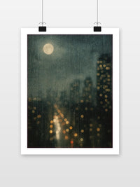 Raindrops Window Night poster met witte rand