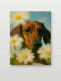 Dachshund Dog Daisy Flower op aluminium dibond