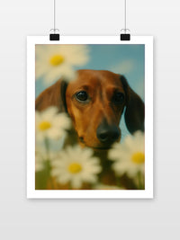 Dachshund Dog Daisy Flower poster met witte rand
