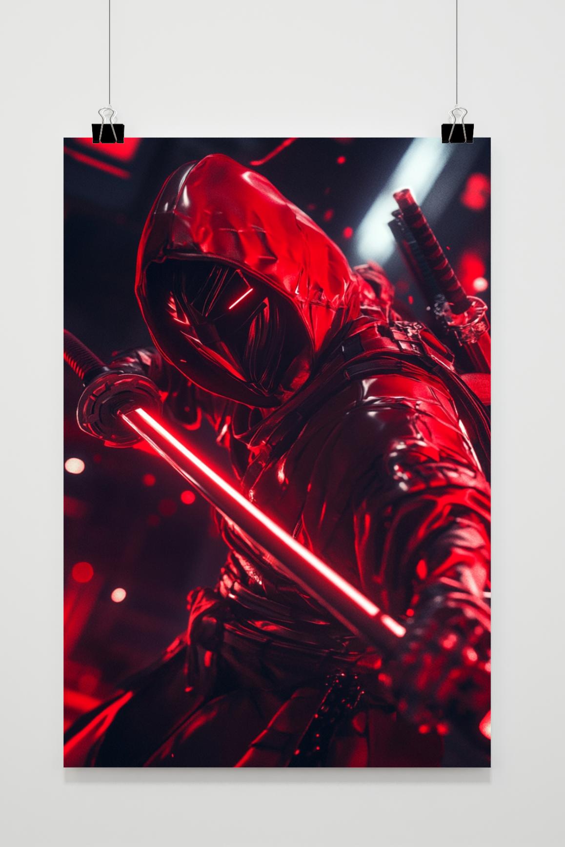 Red Ninja Cyberpunk Neon Poster von 25 Artstreet