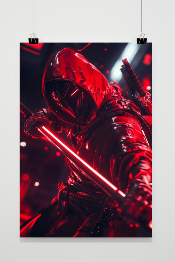 Red Ninja Cyberpunk Neon poster