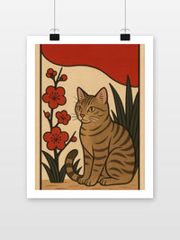 Cat Flower Art poster met witte rand