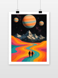 Landscape Retro Surrealism Psychedelic poster met witte rand
