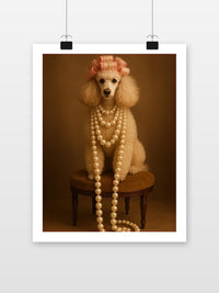 Poodle Pearl Necklace poster met witte rand