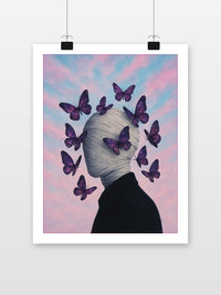 Butterfles Surrealism Bandaged Head poster met witte rand