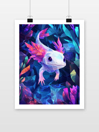 Axolotl Coral Crystal Geometric poster met witte rand