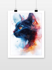 Schwarze Katze Aquarell Abstrakt im Interieur (7)