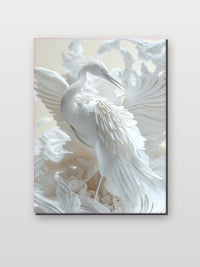 White Egret Bird Paper Sculpture op aluminium dibond
