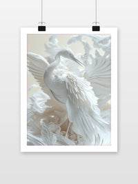White Egret Bird Paper Sculpture poster met witte rand