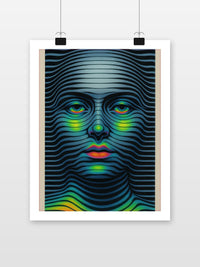 Face Optical illusion Wavy Portrait Psychedelic 3D poster met witte rand