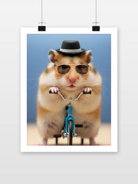 Mouse Hamster Fashion Bicycle Sunglasses poster met witte rand