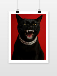 Cat Diamonds Jewelry Grillz Necklace poster met witte rand