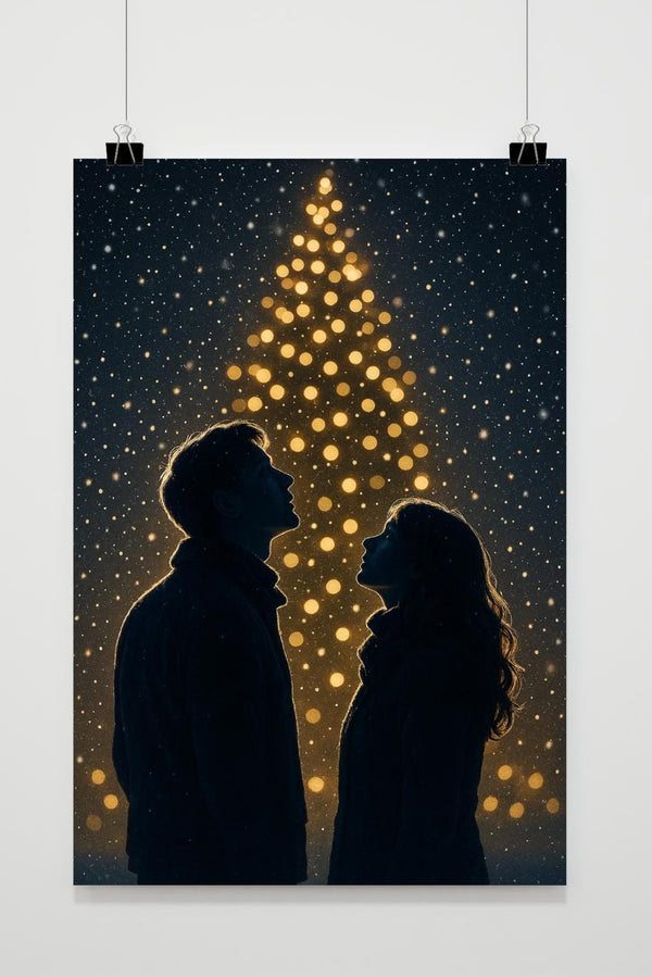 Affiche Christmas Tree Light Couple Snow