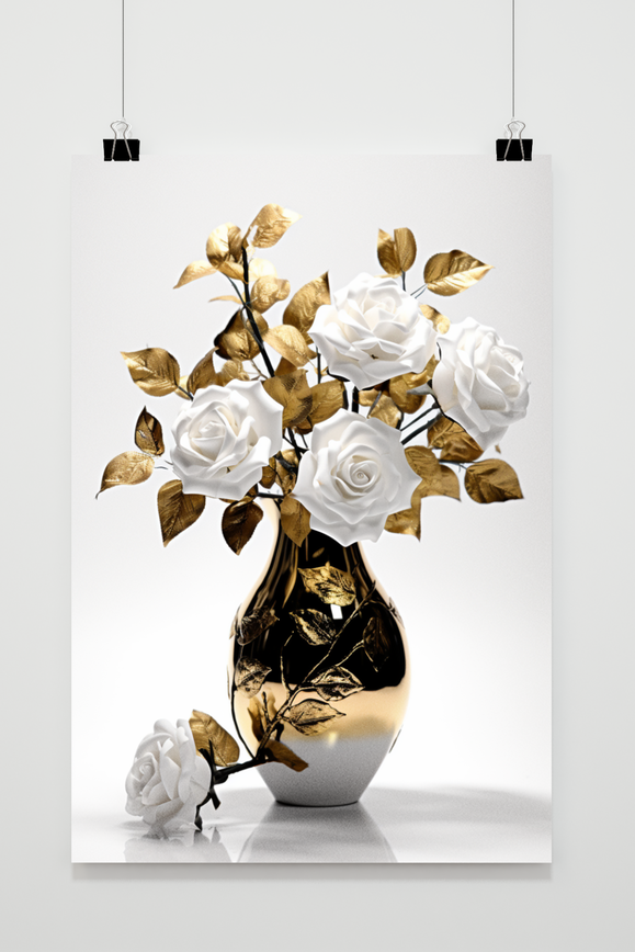 Póster Rosas Blancas Dorado de 25 Artstreet