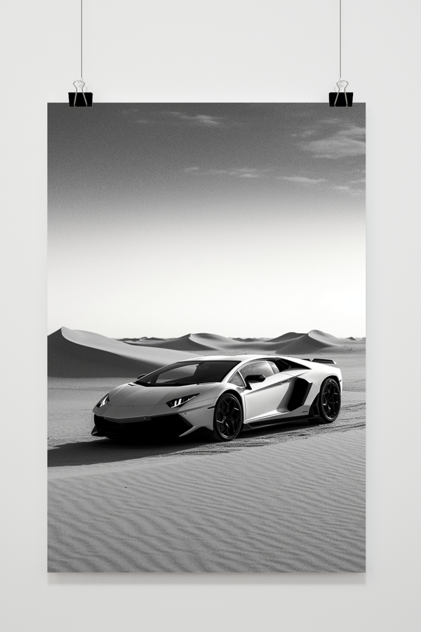 Affiche Lambo Désert Noir et Blanc
