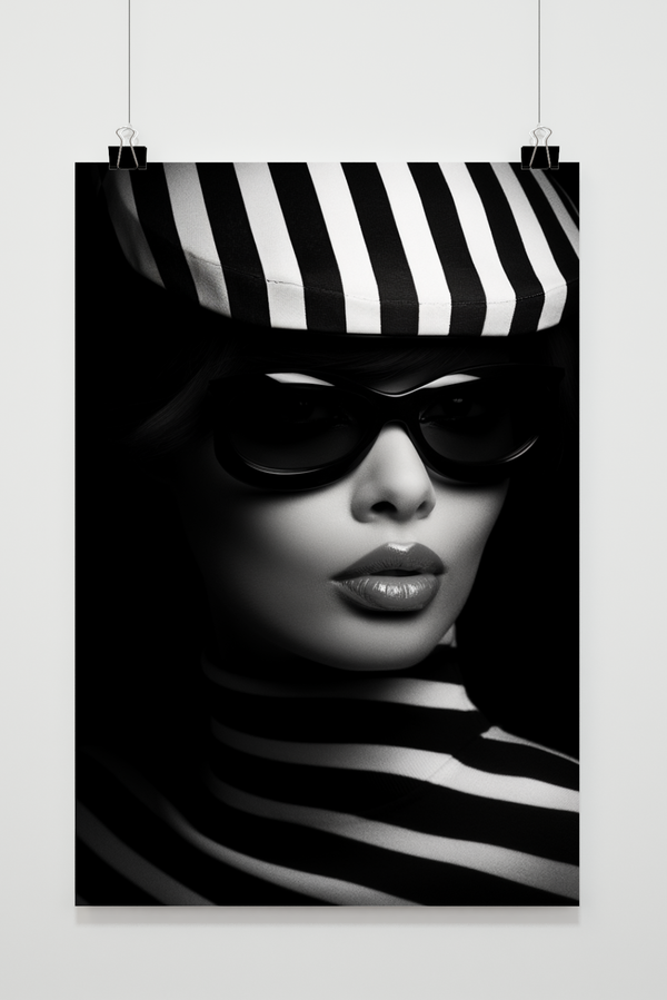 Affiche Femme Rayée à Lunettes