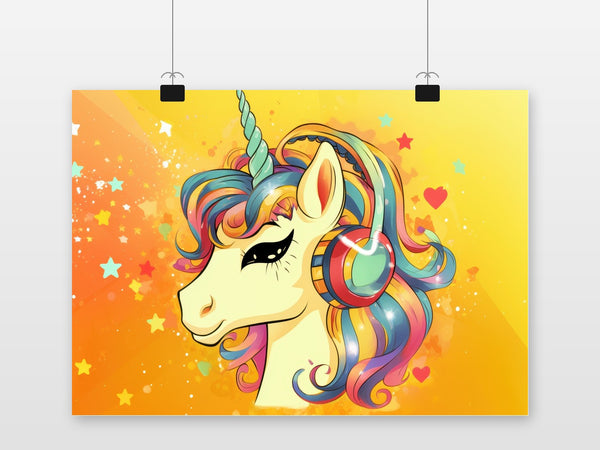 Póster Unicornio con Auriculares