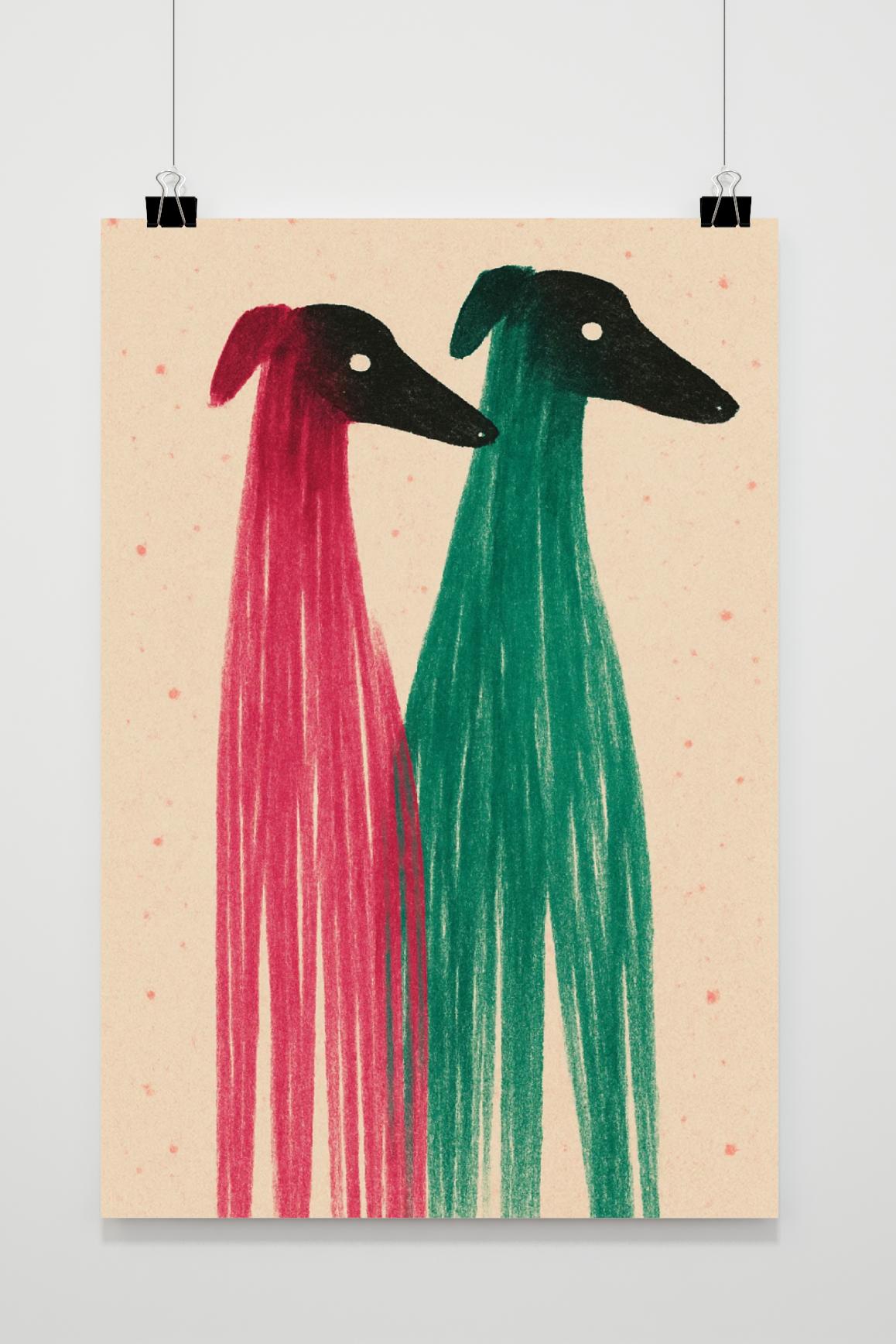 Affiche Dogs Couple Minimalistic de 25 Artstreet