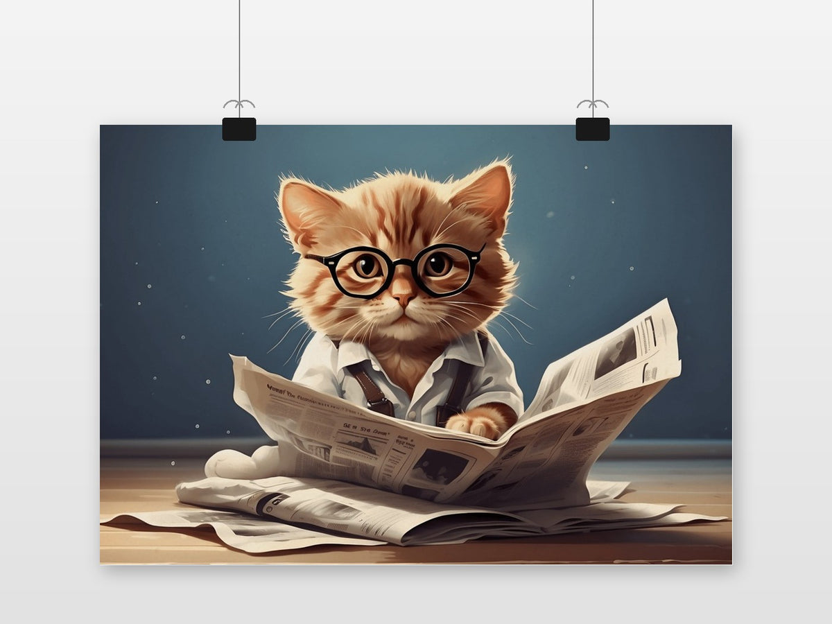 Kat met Krant poster van 25 Artstreet