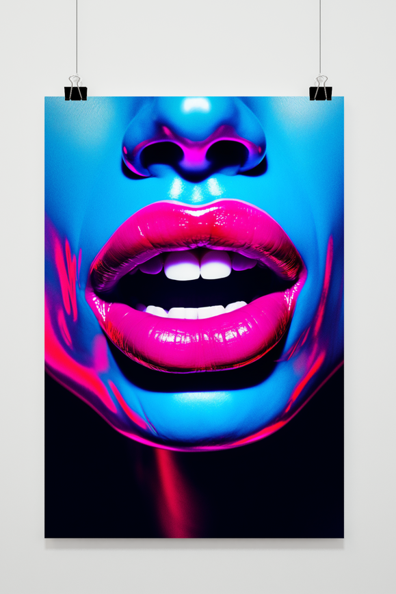 Lippen Blauw Neon poster