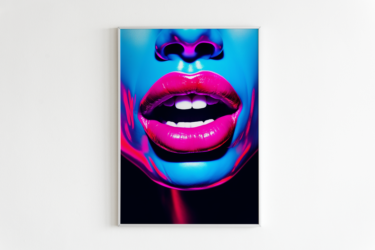 Labios Azul Neón en un interior