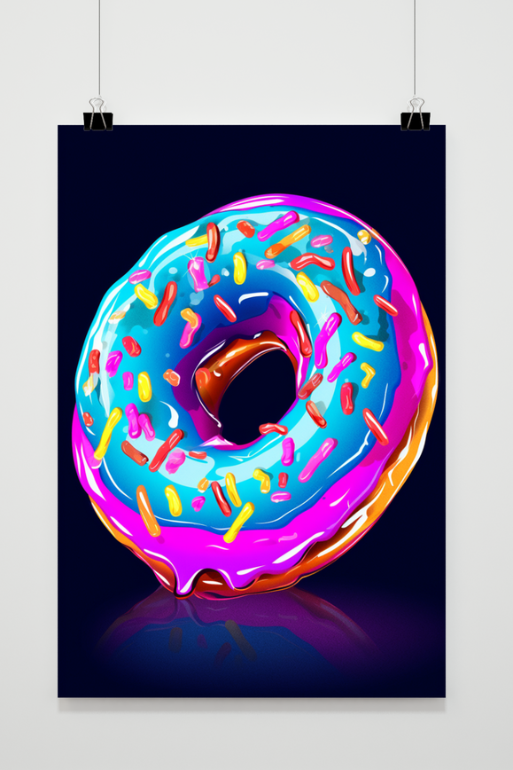 Donut Neon Blauw poster