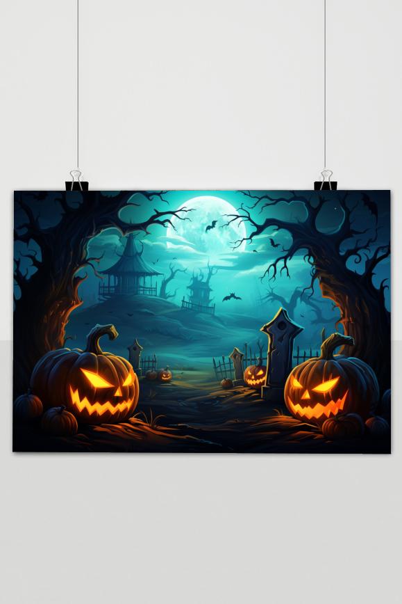 Halloween Pompoen Kerkhof poster van 25 Artstreet