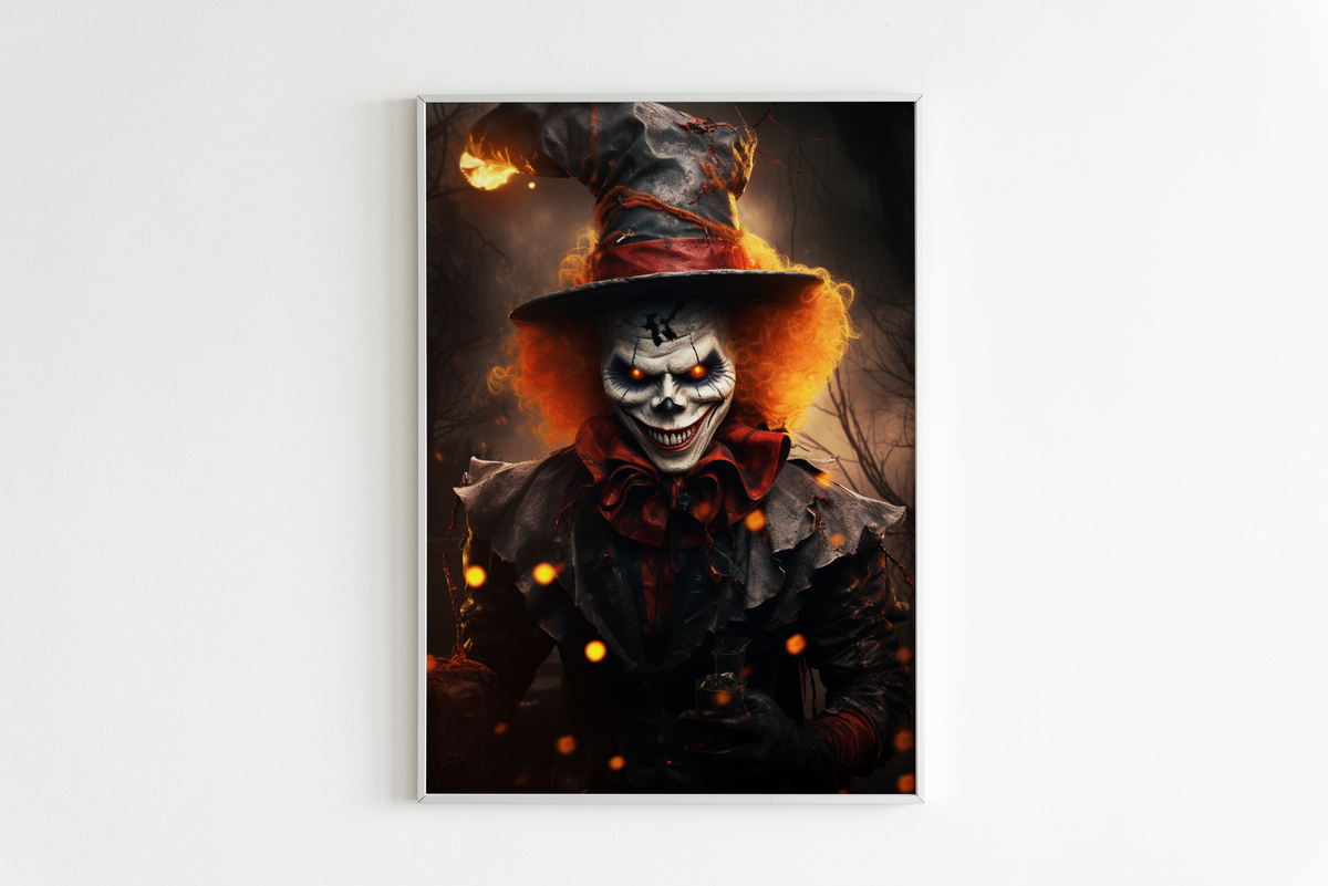 Payaso de Fuego Halloween en un interior