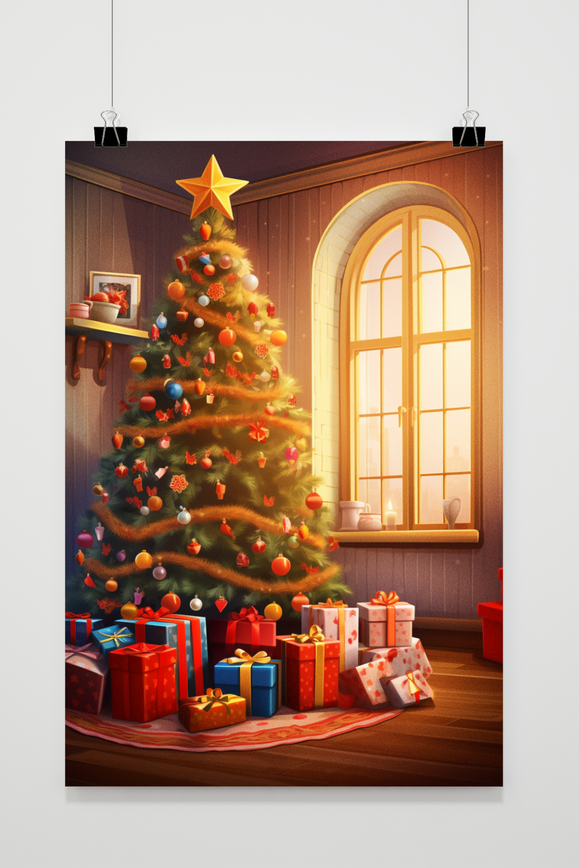 Kerstboom Cadeau poster