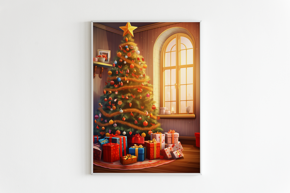 Árbol de Navidad con Regalo en un interior