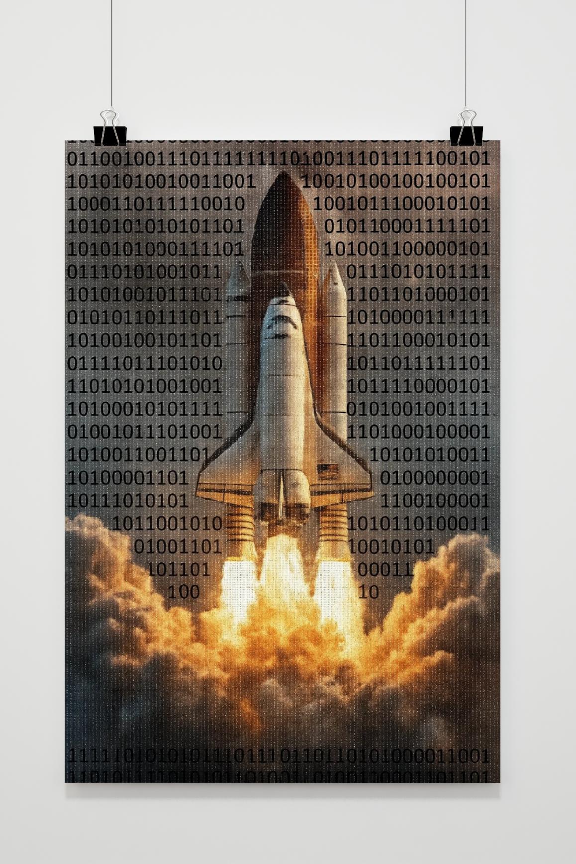 Space Shuttle Launch Binary Code Rocket Smoke Poster von 25 Artstreet