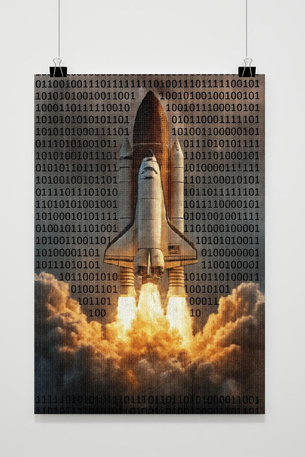 Space Shuttle Launch Binary Code Rocket Smoke poster