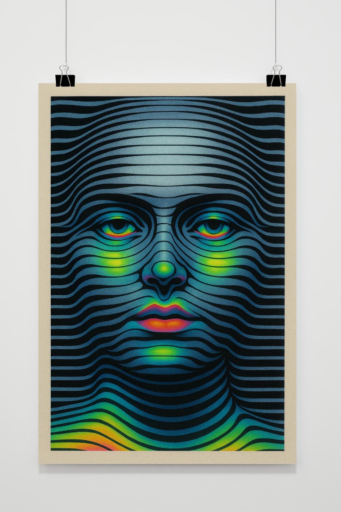 Face Optical illusion Wavy Portrait Psychedelic 3D poster van 25 Artstreet