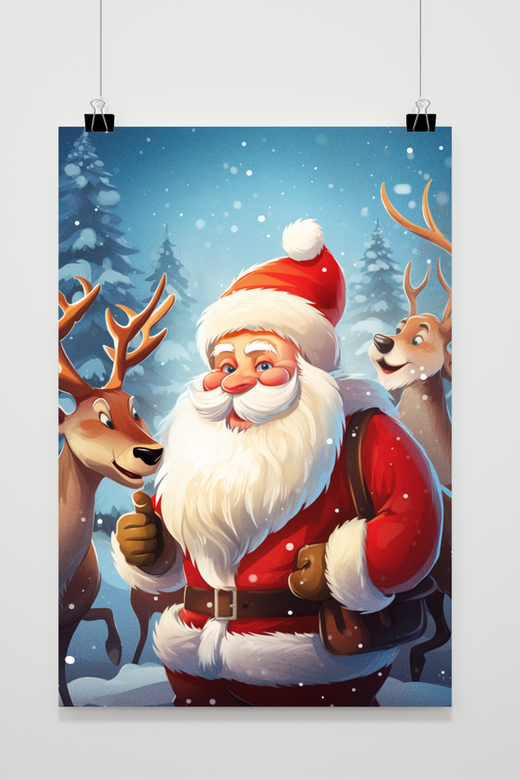 Affiche Père Noël et Rennes