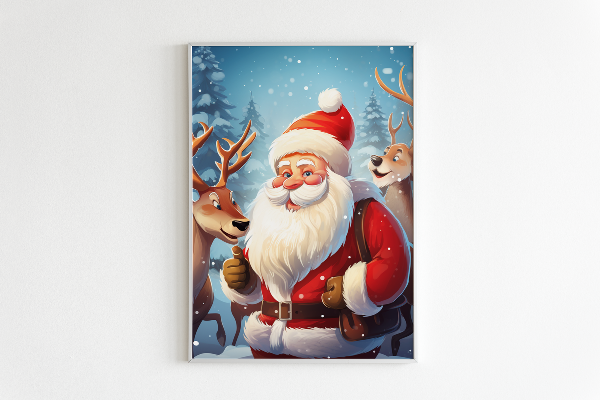 Papá Noel con Renos en un interior