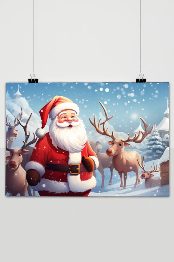 Affiche Père Noël et Rudolf