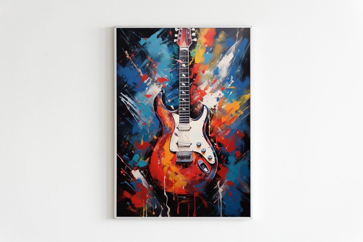 Guitarra en Acuarela en un interior
