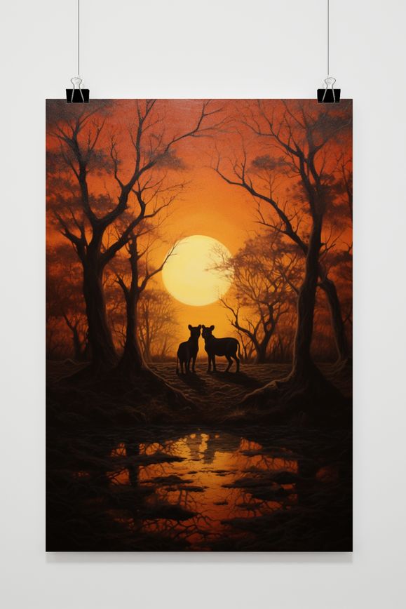 Affiche Lionceaux au Coucher de Soleil